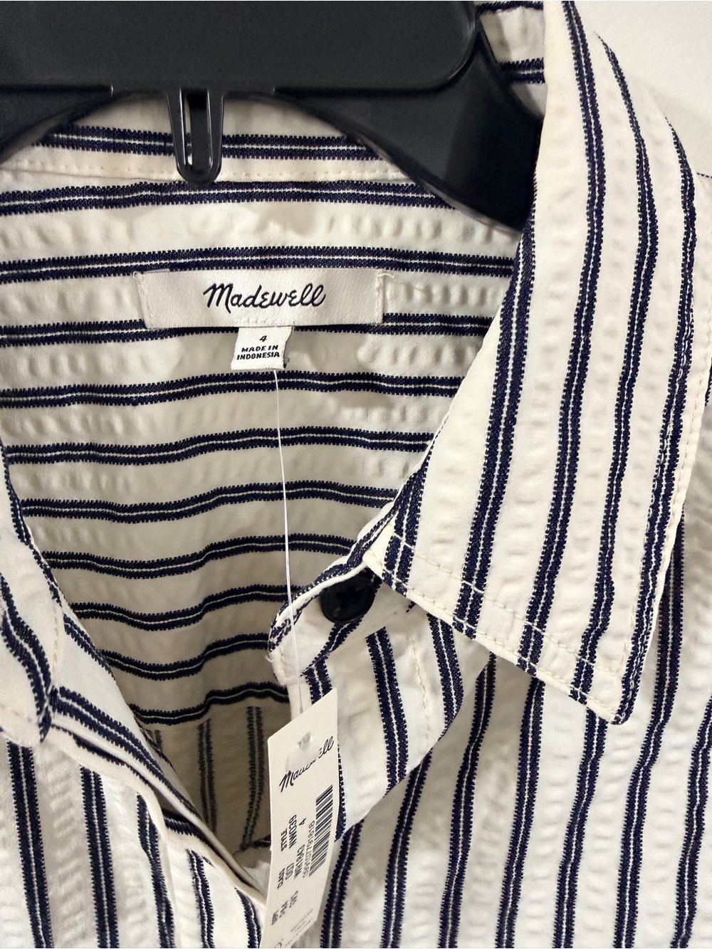 Madewell Grey Variegated Stripe Seersucker Mini Shirtdress Size 4 NWT - Picture 7 of 10